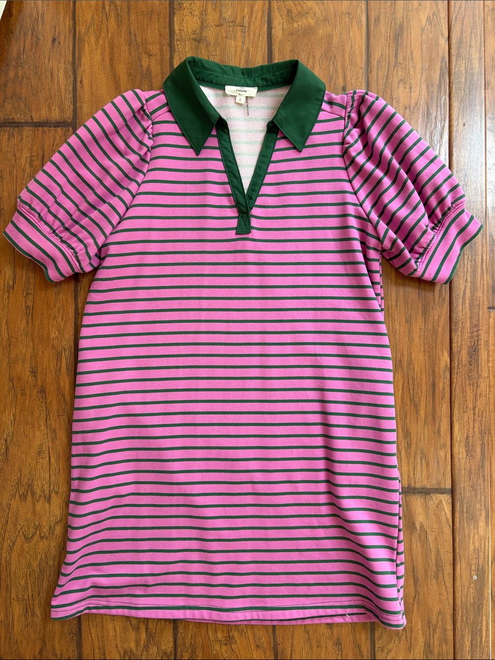 entro Pink and Dark Green Striped Polo Mini Dress with pockets - Picture 4 of 4